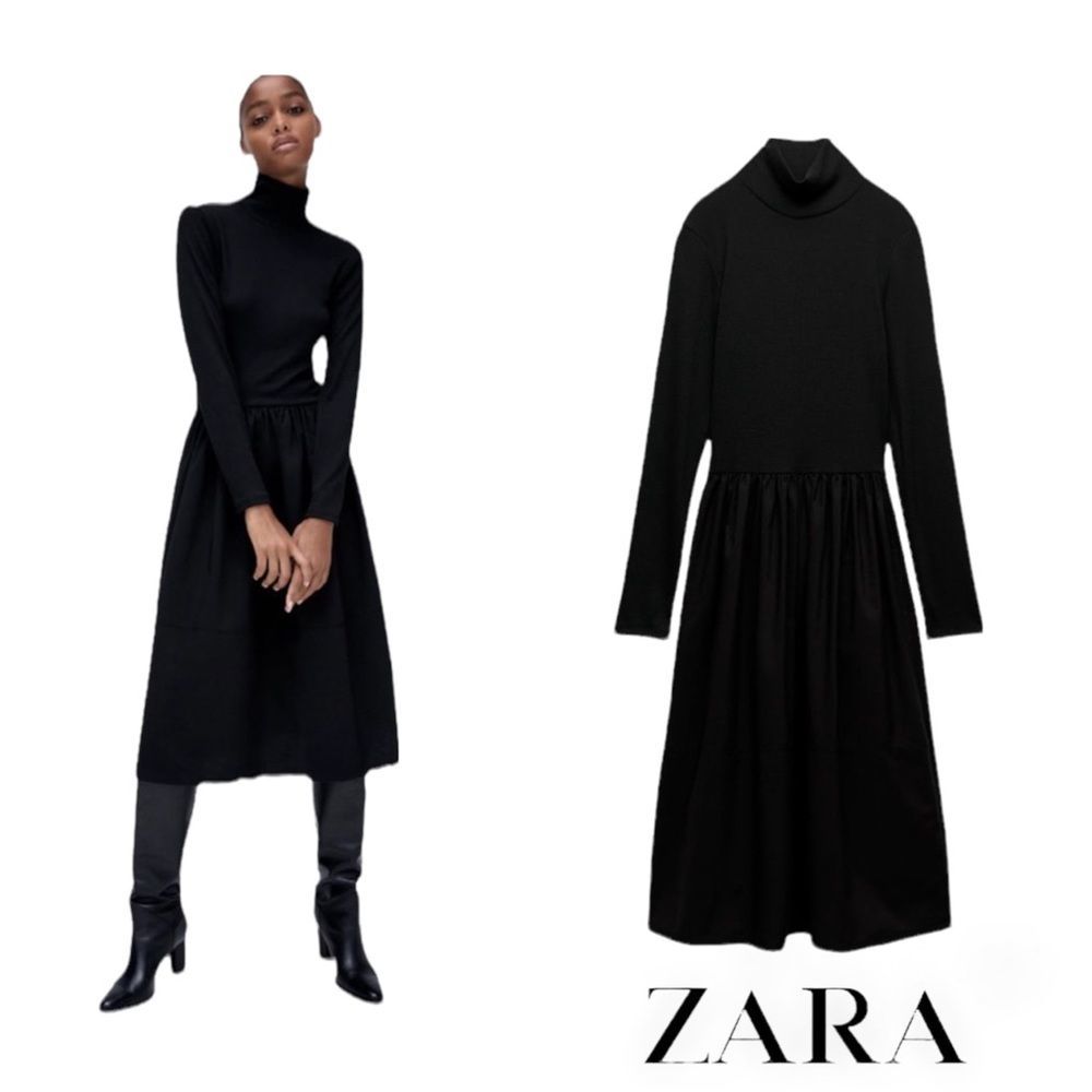 NWT ZARA Women | Black | CONTRASTING MIDI DRESS